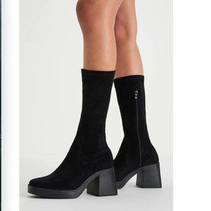 Lulus Amoire Black Suede Platform Mid-Calf Boots